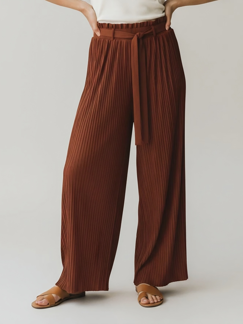 Soho Apparel Wide-Leg Pleated Pants in Rust Color